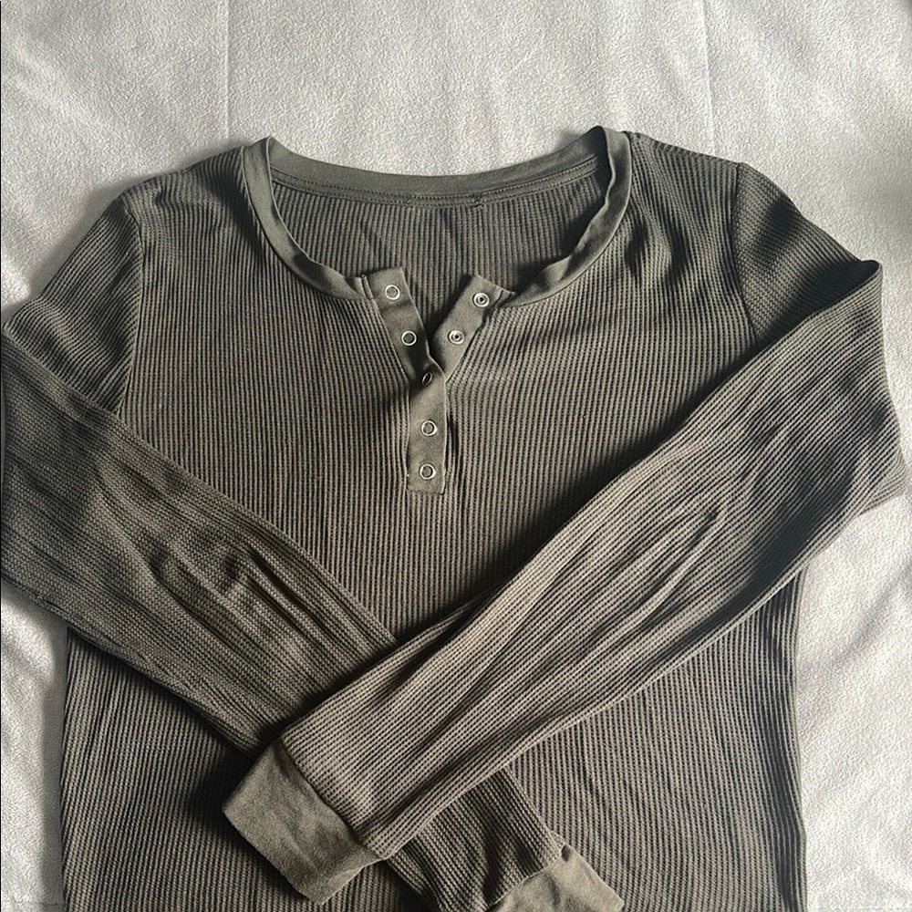 Olive Long Sleeve Henley Top